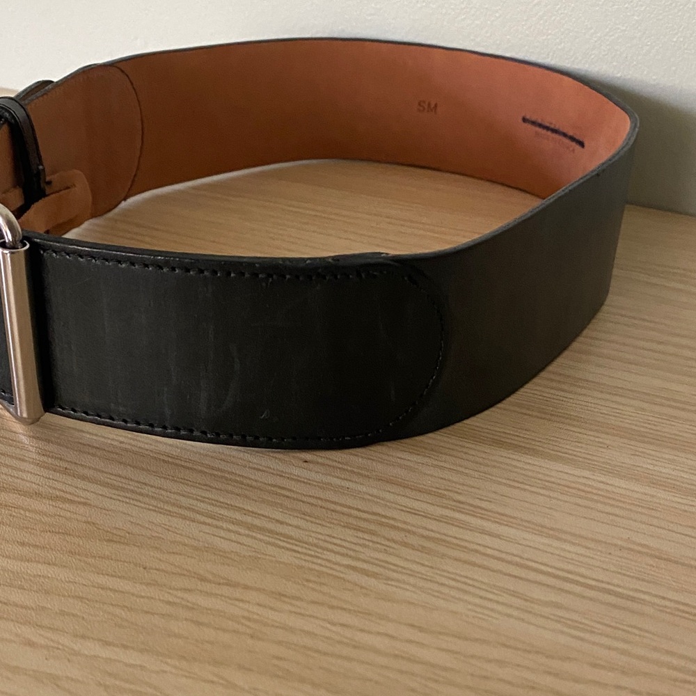 Martin + Osa Genuine Black Leather Wide Waist Belt - Minimalist Silver Buckle - Picture 5 of 10